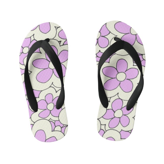 Colourful Fun Bright Flower Design Kid's Flip Flops (Footbed)
