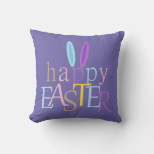 Colourful Fun Bunny Happy Easter on Purple Throw Pillow