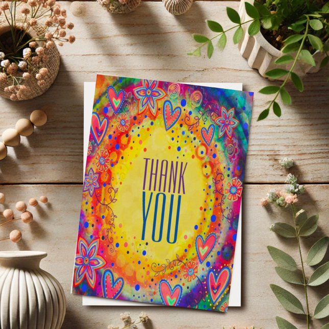 Colourful Fun Cheerful Thank you Boho Yellow Card (Creator Uploaded)