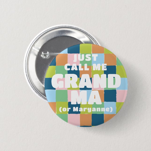 Colourful Fun Chequered Block Baby Shower Grandma 2 Inch Round Button (Front & Back)
