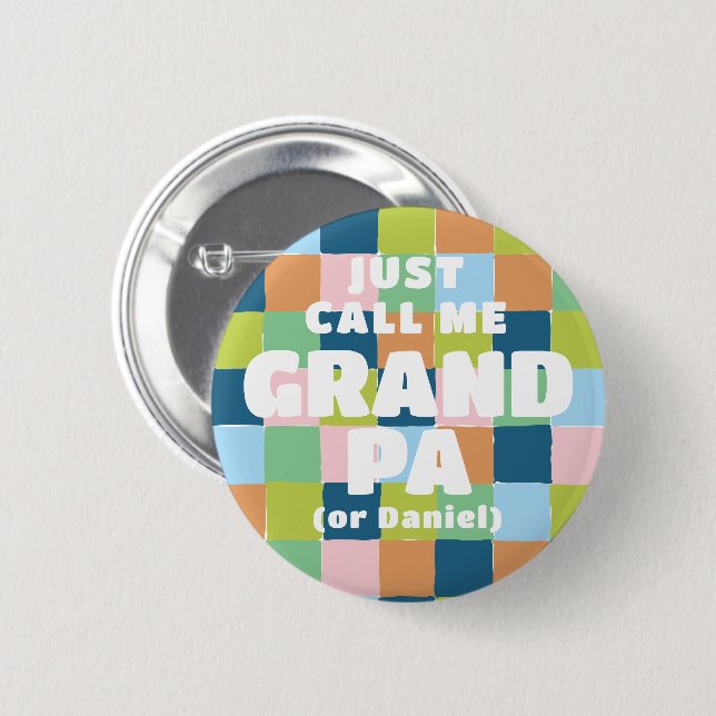 Colourful Fun Chequered Block Baby Shower Grandpa 2 Inch Round Button (Front & Back)