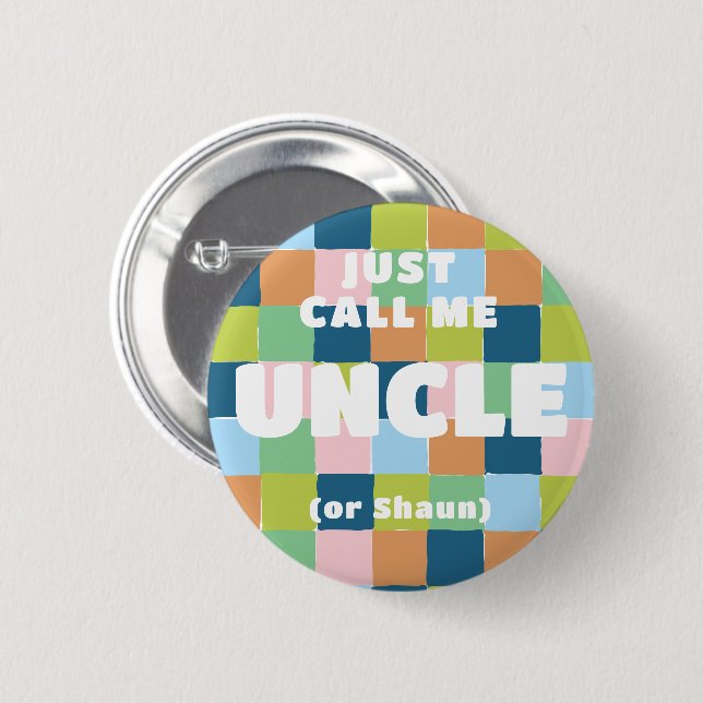 Colourful Fun Chequered Block Baby Shower Uncle 2 Inch Round Button (Front & Back)