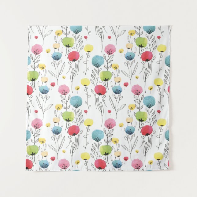 Colourful, fun, circular design elements tapestry (Front)