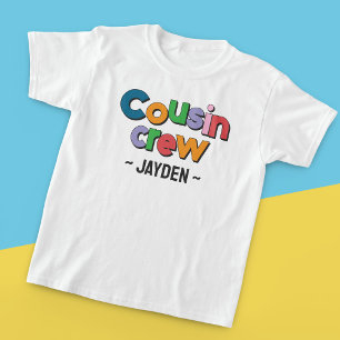 Colourful Fun Cousin Crew Personalized Name Kids T-Shirt