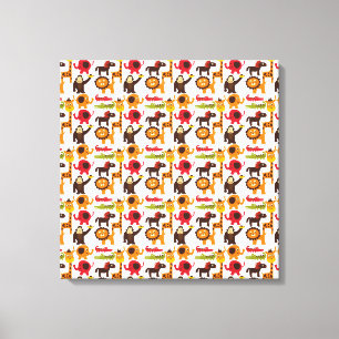 Colourful Fun Cute Jungle Village Safari Zoo Anima Canvas Print