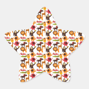 Colourful Fun Cute Jungle Village Safari Zoo Star Sticker