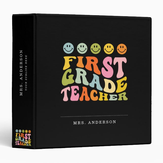 Colourful Fun First Grade Teacher Custom Name Binder (Front/Spine)