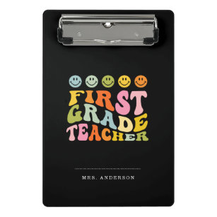Colourful Fun First Grade Teacher Custom Name Mini Clipboard