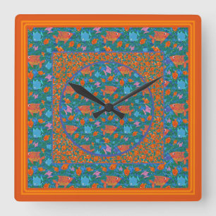 Colourful Fun Fish in the Sea Square Wall Clock