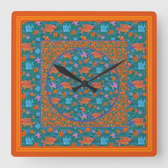 Colourful Fun Fish in the Sea Square Wall Clock (Front)