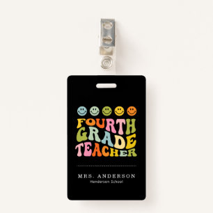 Colourful Fun Fourth Grade Teacher Custom Name Badge