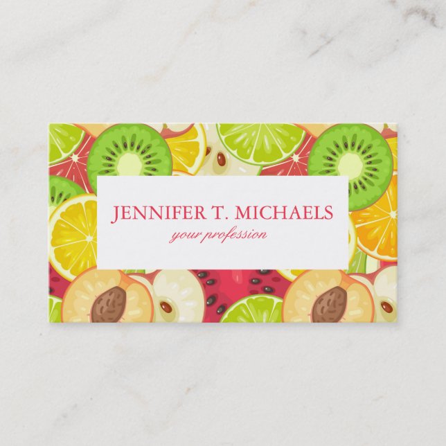 Colourful Fun Fruit Pattern Business Card (Front)