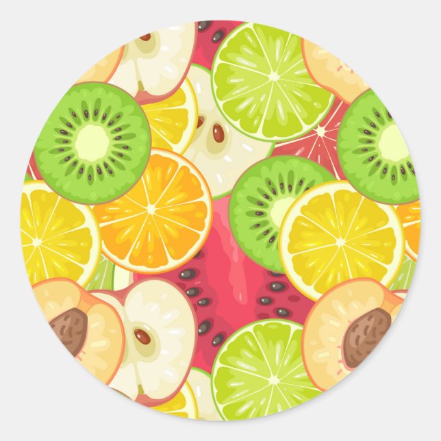 Colourful Fun Fruit Pattern Classic Round Sticker (Front)