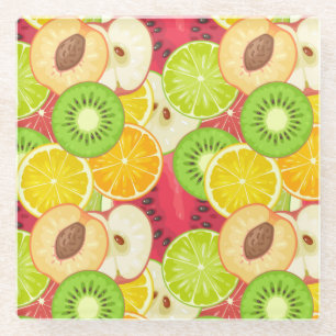 Colourful Fun Fruit Pattern Glass Coaster