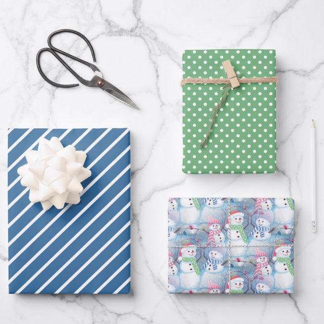 Colourful Fun Funny Holiday Snowmen Art Pattern Wrapping Paper Sheet (Front)