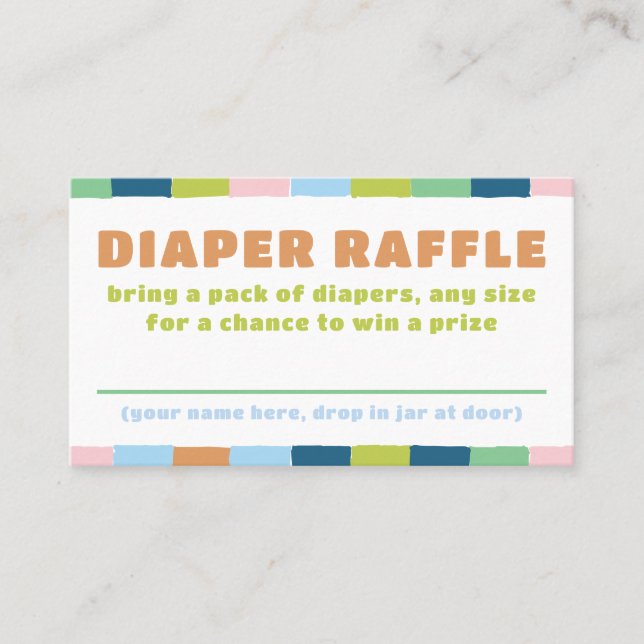 Colourful Fun Gender Neutral Baby Diaper Raffle Business Card (Front)