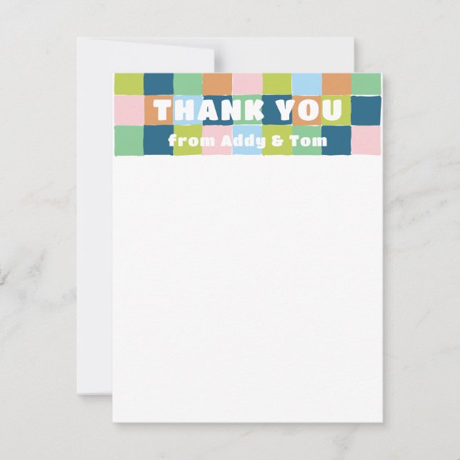 Colourful Fun Gender Neutral Blocks Thank You Card (Front)