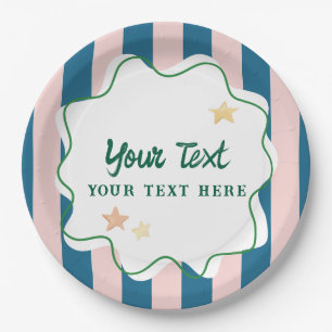 Colourful Fun Green Stripes Star Party Supplies Paper Plate