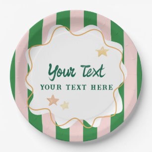 Colourful Fun Green Stripes Star Party Supplies Paper Plate