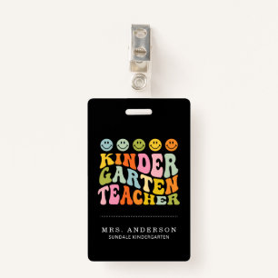 Colourful Fun Kindergarten Teacher Custom Name  Badge