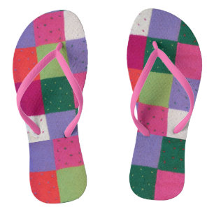 colourful fun knitted patchwork squares retro flip flops