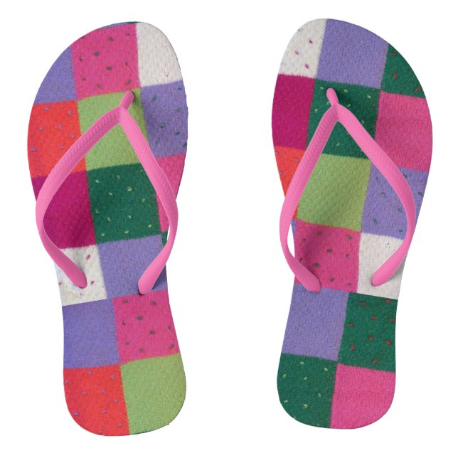 colourful fun knitted patchwork squares retro flip flops (Footbed)