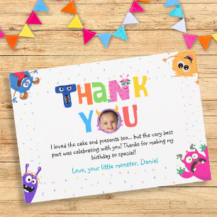 Colourful Fun Little Monster Birthday Party Photo Thank You Card