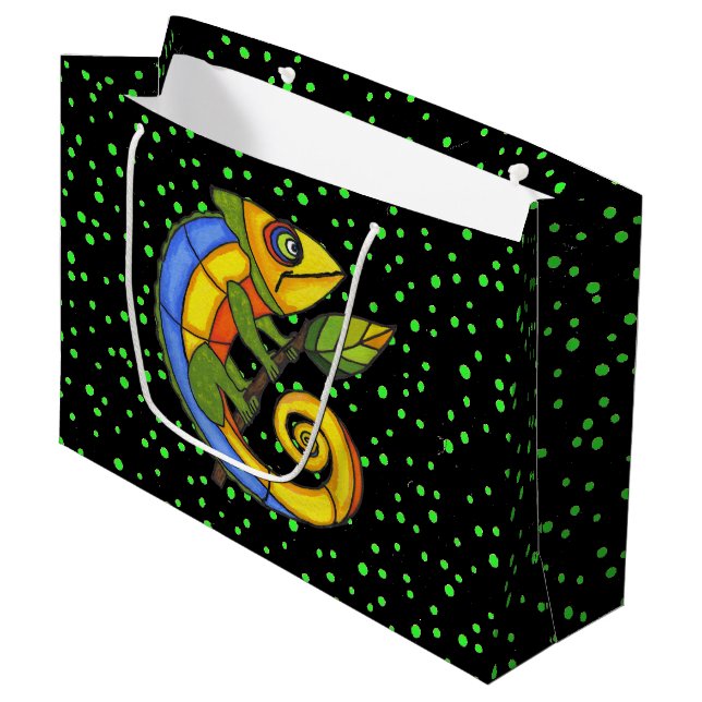 Colourful Fun Lizard Branch Dots Large Gift Bag (Front Angled)