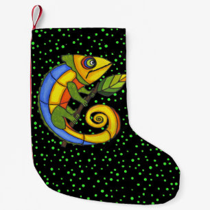Colourful Fun Lizard Branch Dots Small Christmas Stocking