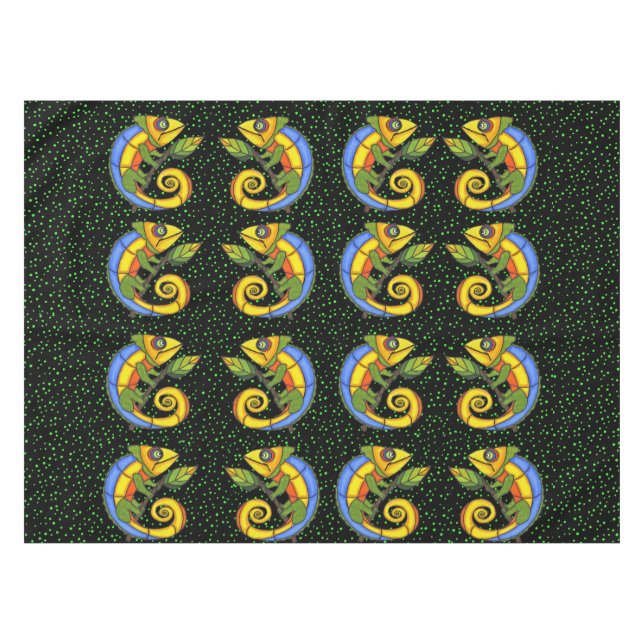Colourful Fun Lizard Branch Dots Tablecloth (Front (Horizontal))