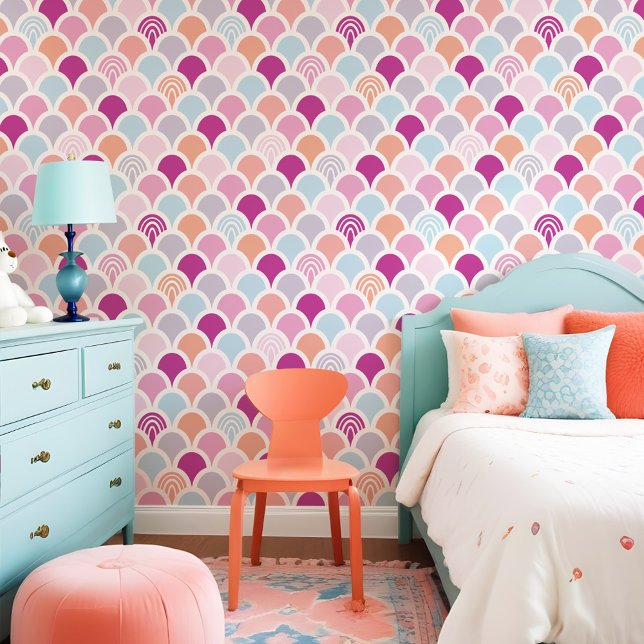 Colourful Fun Mermaid Fish Scale Rainbow Pattern Wallpaper (Colorful Fun Mermaid Fish Scale Rainbow Pattern Wallpaper)