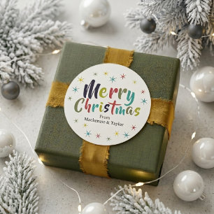 Colourful Fun Merry Christmas Personalized Classic Round Sticker