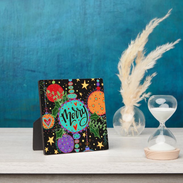 Colourful Fun Merry Ornaments Christmas Holiday Plaque (Insitu)