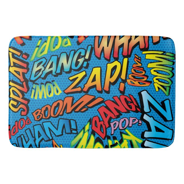Colourful Fun Modern Comic Book Typography Bath Mat (Front)
