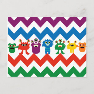 Colourful Fun Monsters Cute Chevron Striped Patter Postcard