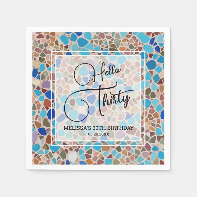 Colourful & Fun Mosaic Hello Thirty 30th Birthday Napkin (Front)