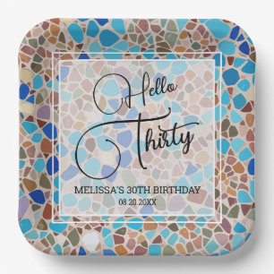 Colourful & Fun Mosaic Hello Thirty 30th Birthday Paper Plate