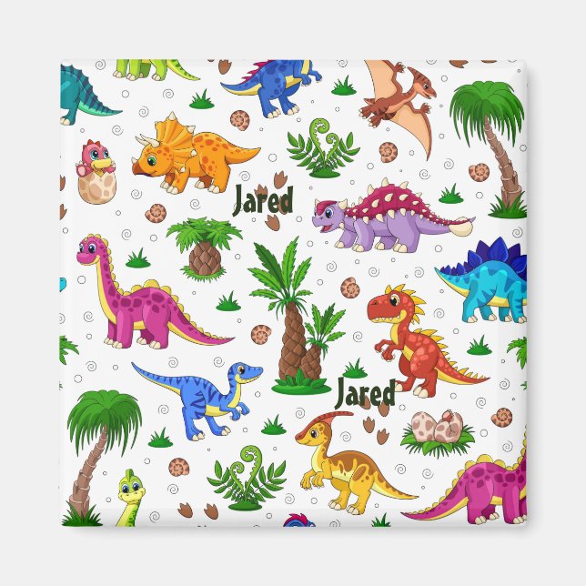 Colourful Fun Name Seamless Pattern Dinosaur Magnet (Front)