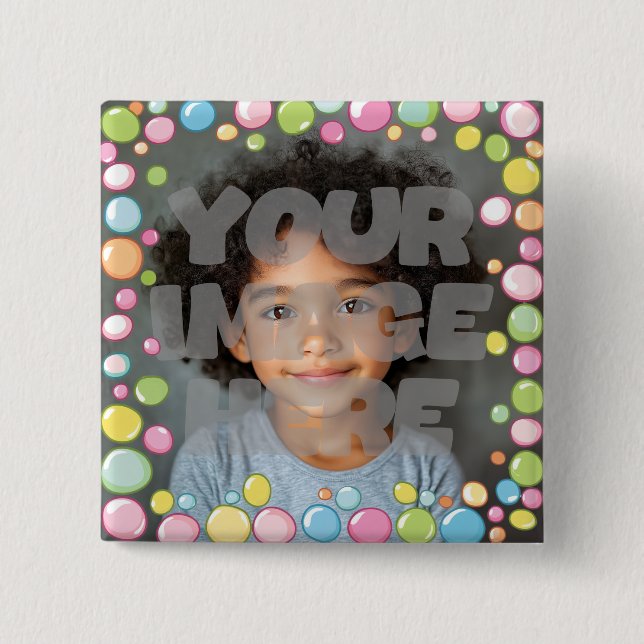 Colourful Fun Pastel Bubble Frame Border for Photo 2 Inch Square Button (Front)