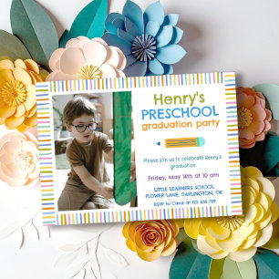 Colourful Fun Photo Preschool Graduation Invitation