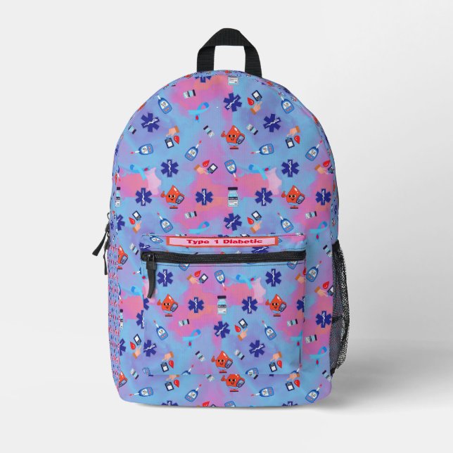 Colourful Fun Print Type 1 Diabetic Printed Backpack (Front)