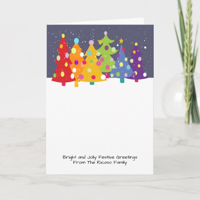 Colourful Fun Rainbow Christmas Trees Holiday Card (Front)
