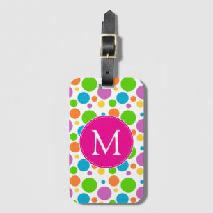 Colourful Fun Rainbow Dots Pink Monogram Luggage Tag