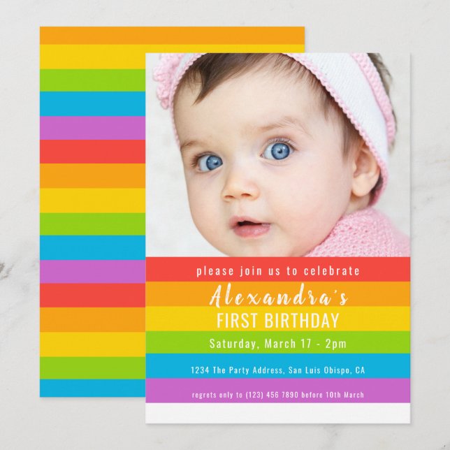 Colourful Fun Rainbow Party Personalized Invitation (Front/Back)