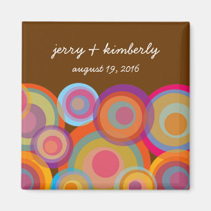 Colourful Fun Rainbow Pop Circles Modern Save Date Magnet