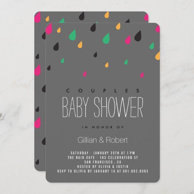 Colourful Fun Raindrops Couples Baby Shower Invite (Front/Back)