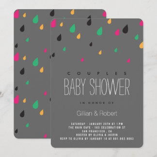 Colourful Fun Raindrops Couples Baby Shower Invite