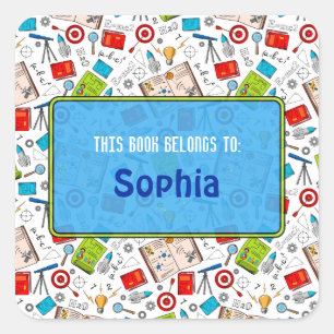 Colourful Fun School Science Pattern Personalized  Square Sticker