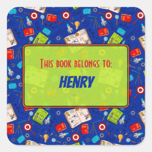Colourful Fun School Science Pattern Personalized  Square Sticker