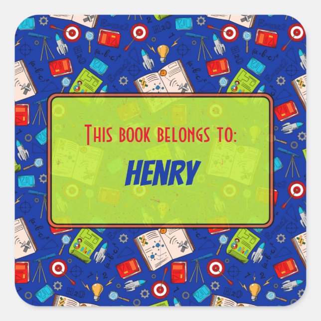 Colourful Fun School Science Pattern Personalized  Square Sticker (Front)